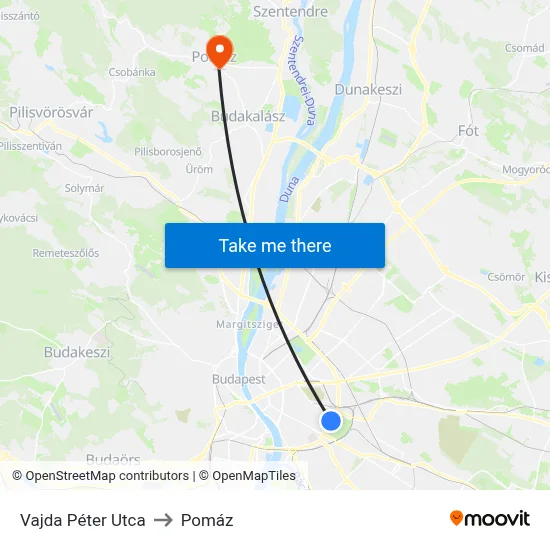 Vajda Péter Utca to Pomáz map