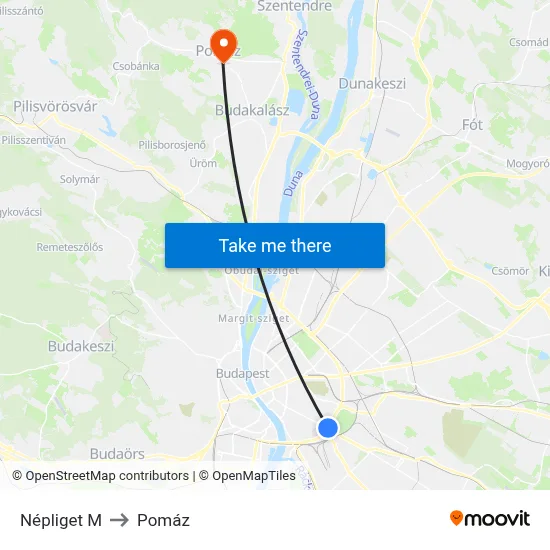 Népliget M to Pomáz map