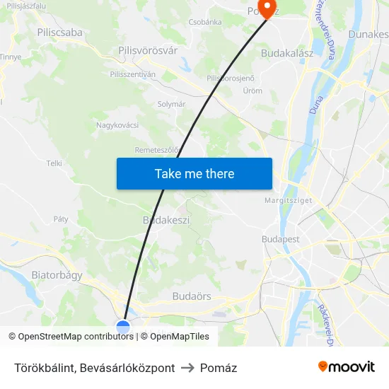 Törökbálint, Bevásárlóközpont to Pomáz map