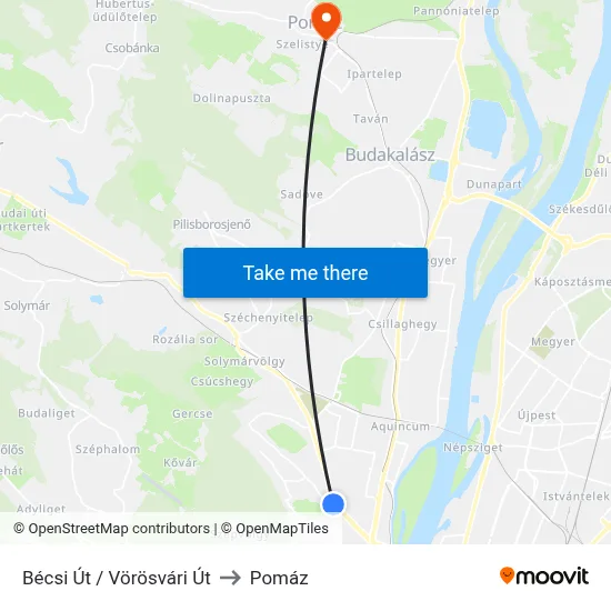Bécsi Út / Vörösvári Út to Pomáz map