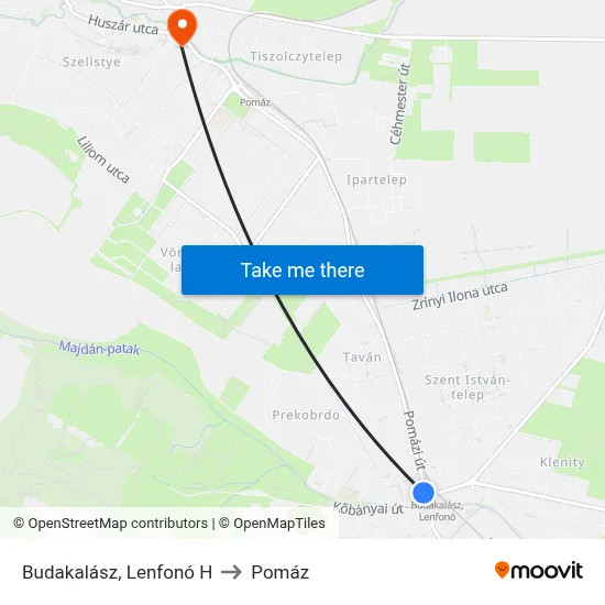 Budakalász, Lenfonó H to Pomáz map