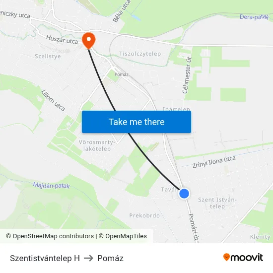 Szentistvántelep H to Pomáz map
