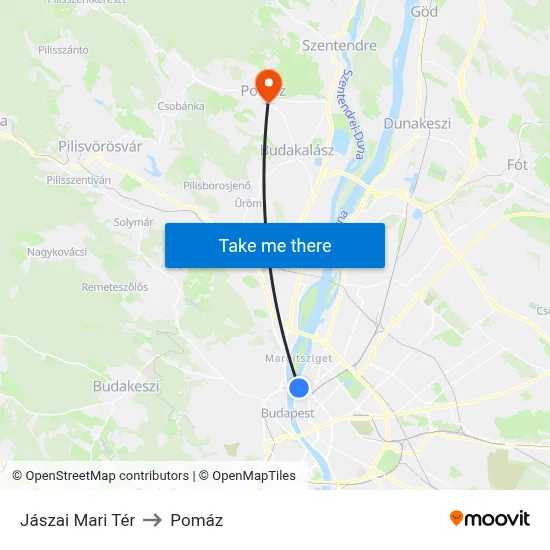 Jászai Mari Tér to Pomáz map