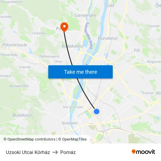 Uzsoki Utcai Kórház to Pomáz map