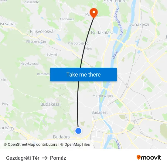 Gazdagréti Tér to Pomáz map