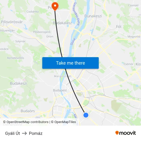 Gyáli Út to Pomáz map