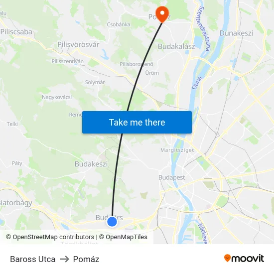 Baross Utca to Pomáz map