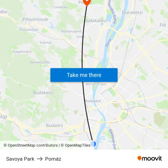 Savoya Park to Pomáz map