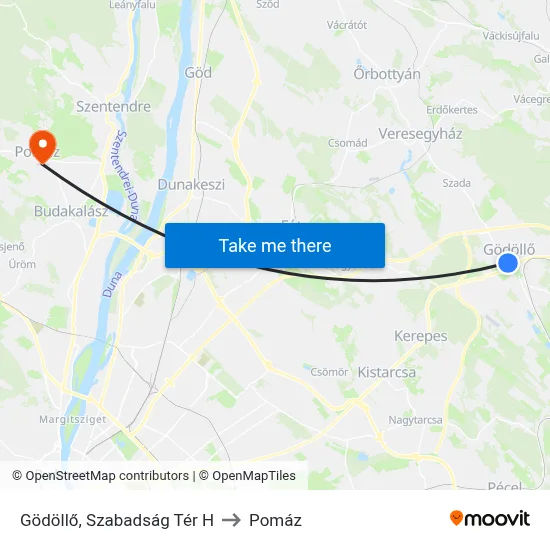 Gödöllő, Szabadság Tér H to Pomáz map