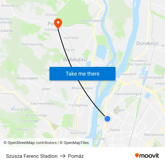 Szusza Ferenc Stadion to Pomáz map