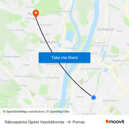 Rákospalota-Újpest Vasútállomás to Pomáz map