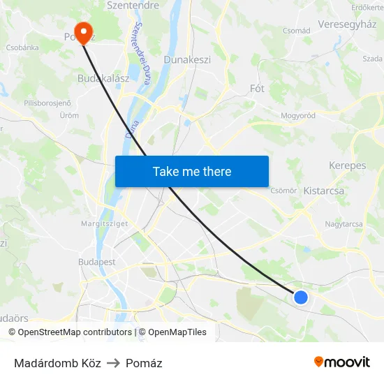 Madárdomb Köz to Pomáz map