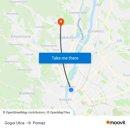 Gogol Utca to Pomáz map