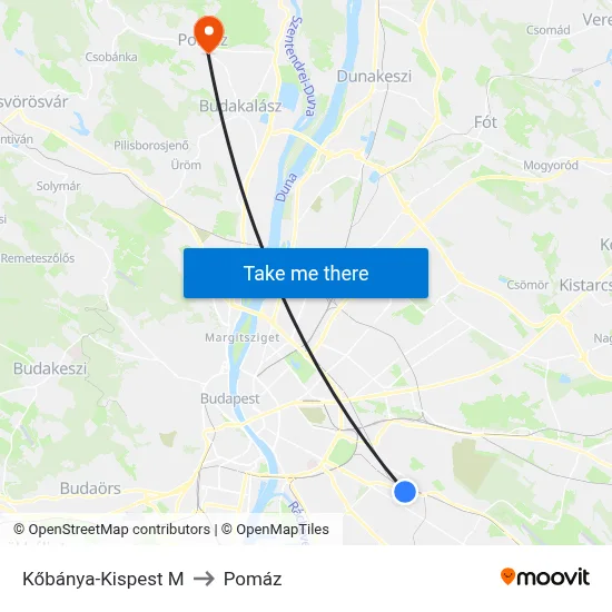 Kőbánya-Kispest M to Pomáz map