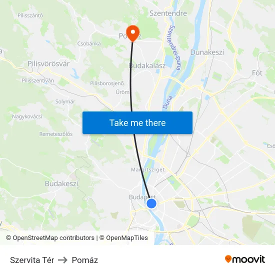 Szervita Tér to Pomáz map