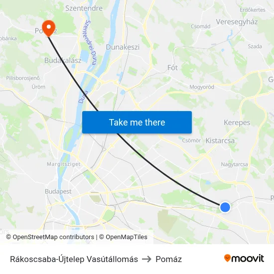 Rákoscsaba-Újtelep Vasútállomás to Pomáz map