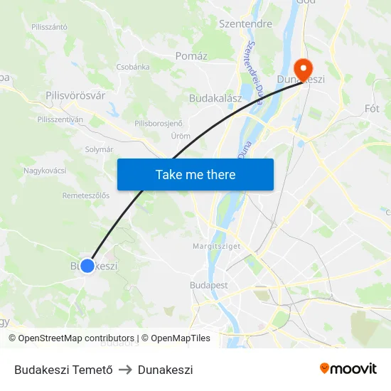 Budakeszi Temető to Dunakeszi map
