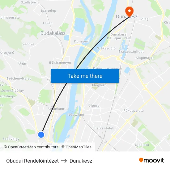 Óbudai Rendelőintézet to Dunakeszi map