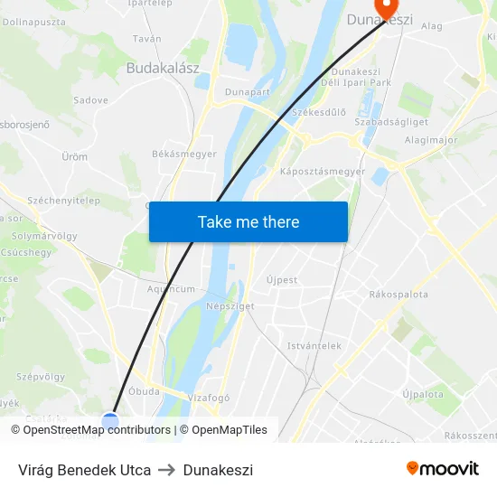 Virág Benedek Utca to Dunakeszi map