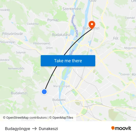 Budagyöngye to Dunakeszi map