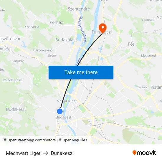 Mechwart Liget to Dunakeszi map