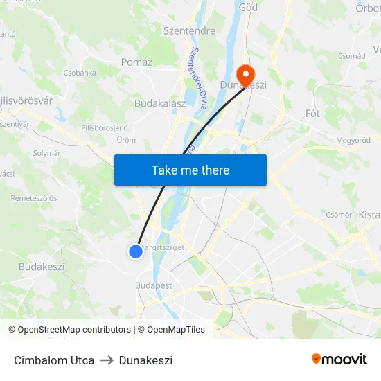 Cimbalom Utca to Dunakeszi map