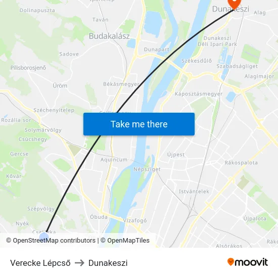 Verecke Lépcső to Dunakeszi map