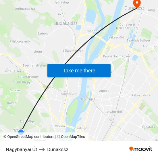 Nagybányai Út to Dunakeszi map