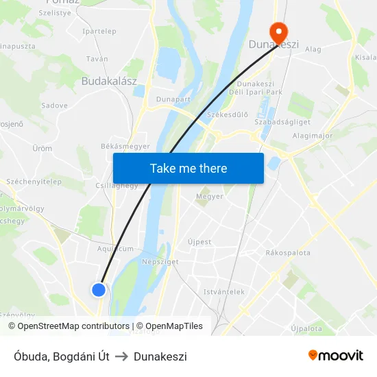 Óbuda, Bogdáni Út to Dunakeszi map