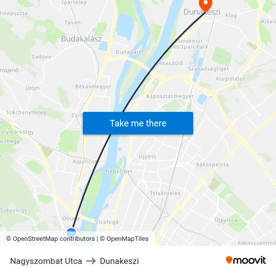 Nagyszombat Utca to Dunakeszi map