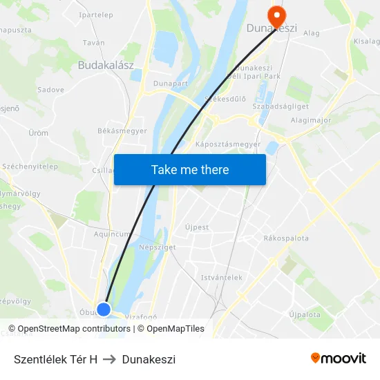 Szentlélek Tér H to Dunakeszi map