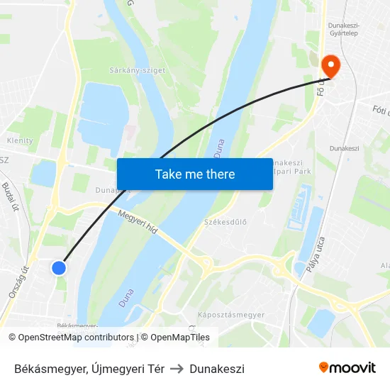 Békásmegyer, Újmegyeri Tér to Dunakeszi map