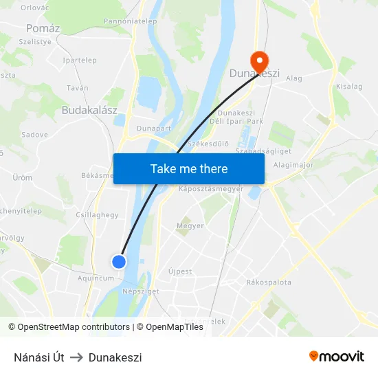 Nánási Út to Dunakeszi map
