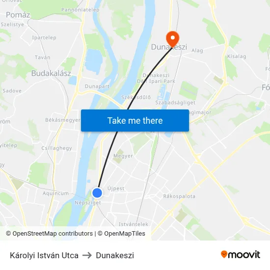 Károlyi István Utca to Dunakeszi map