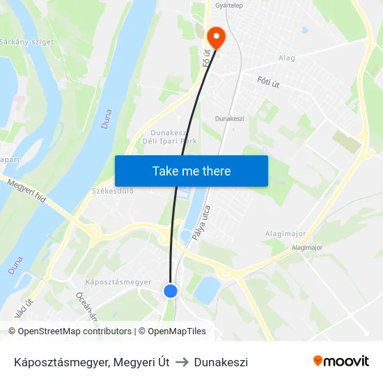 Káposztásmegyer, Megyeri Út to Dunakeszi map