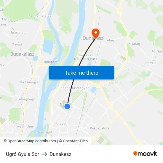 Ugró Gyula Sor to Dunakeszi map