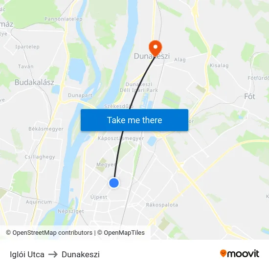 Iglói Utca to Dunakeszi map