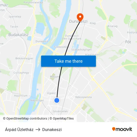 Árpád Üzletház to Dunakeszi map