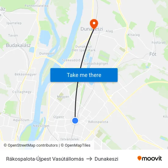Rákospalota-Újpest Vasútállomás to Dunakeszi map
