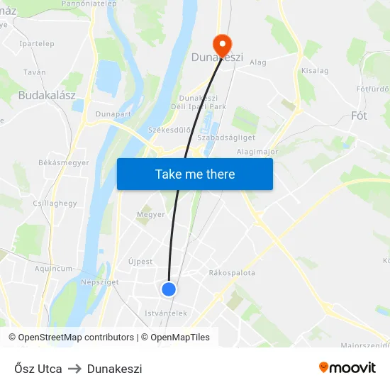 Ősz Utca to Dunakeszi map