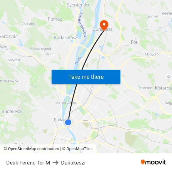 Deák Ferenc Tér M to Dunakeszi map