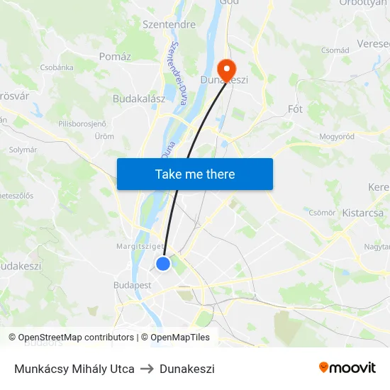 Munkácsy Mihály Utca to Dunakeszi map