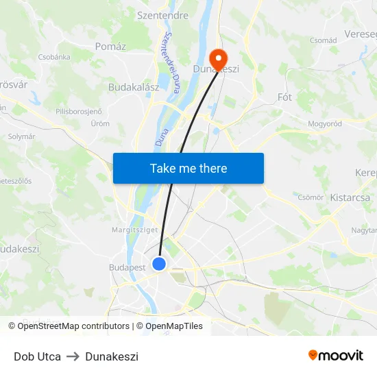 Dob Utca to Dunakeszi map