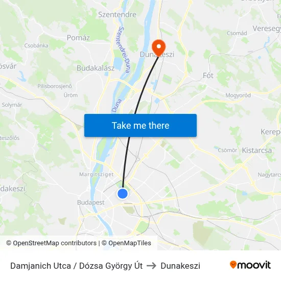 Damjanich Utca / Dózsa György Út to Dunakeszi map