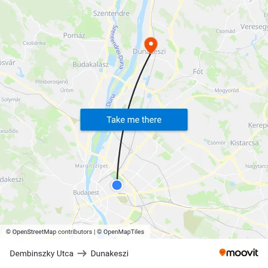 Dembinszky Utca to Dunakeszi map