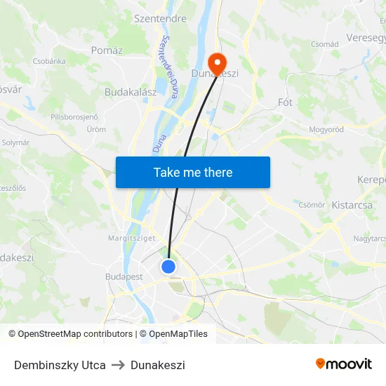 Dembinszky Utca to Dunakeszi map