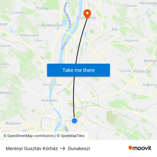 Merényi Gusztáv Kórház to Dunakeszi map