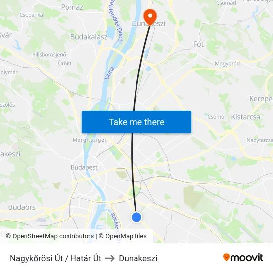Nagykőrösi Út / Határ Út to Dunakeszi map