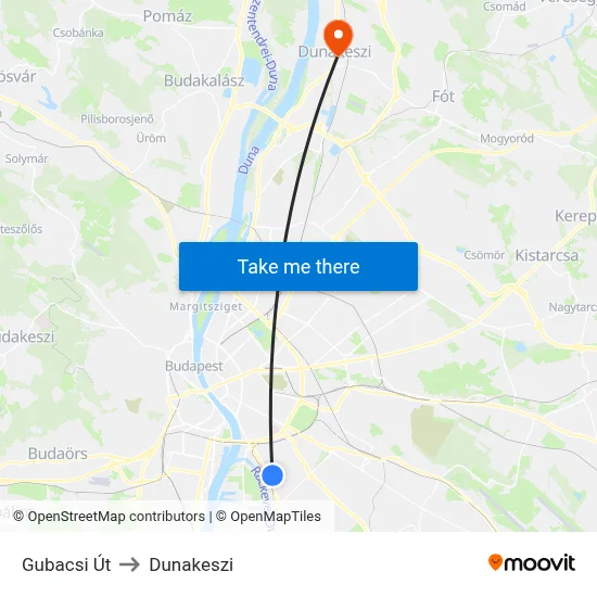 Gubacsi Út to Dunakeszi map