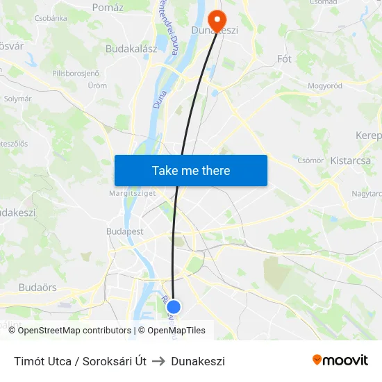 Timót Utca / Soroksári Út to Dunakeszi map